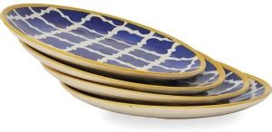 NAVIBHA Mughal Blue Plates Pair Hand Printed Ceramic Dinner Plates ...