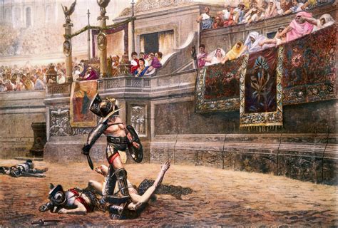 Roman Gladiators Fighting In The Colosseum
