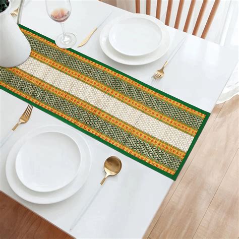 Buy Green Colour Natural Handmade Madurkathi Table Runner – HOKIPO ...