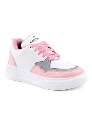 Buy WOAKERS Synthetic Leather Casual Sneaker Shoes for Women (Baby Pink ...