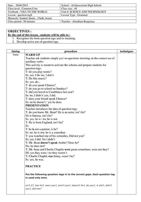 Image result for ESL Question Tags Grammar Lesson Plan