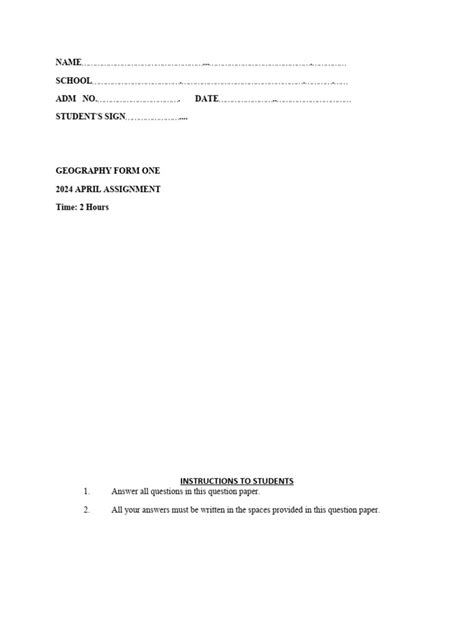 Image result for Form 1 Geography Test