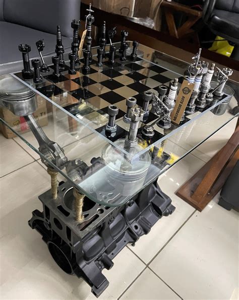 Engine Table With Chess Set // Engine Block Table / Gearhead / Man Cave ...