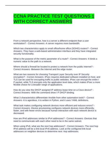 CCNA PRACTICE TEST QUESTIONS 1 WITH CORRECT ANSWERS - CCNA - Stuvia US