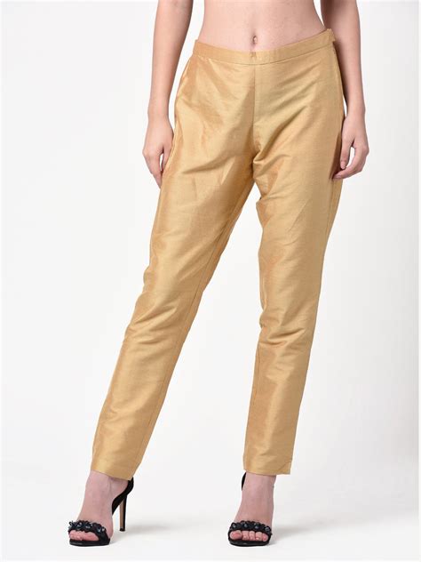 Buy Cotton Silk Dark Gold Side Zip Pant Online - Chique