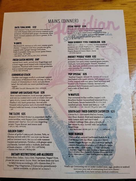 Menu at The Floridian pub & bar, St. Augustine, 72 Spanish Street