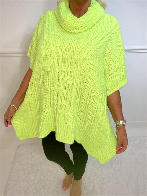NEON GREEN ROLL NECK CAPE JUMPER | Sparkles Boutique