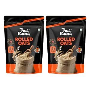 True Elements Rolled Oats 1.2kg (Pack of 2) | 100% Whole Grain | High ...