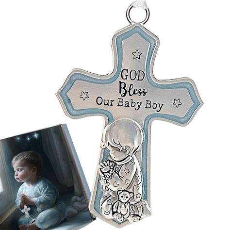 Amazon.com: elskandi Crib Cross God Bless This Baby Boy Baptism Gifts ...