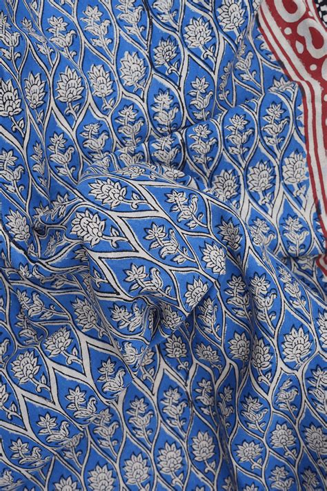 Allover Floral Design Capri Blue Jaipur Printed Cotton Saree – Sundari ...