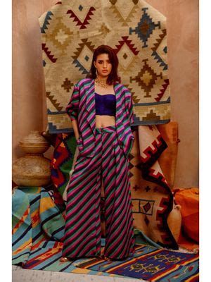 Buy PALLAVI JAIPUR Multi-Colour Indi-Leheriya Oversized Jacket with ...