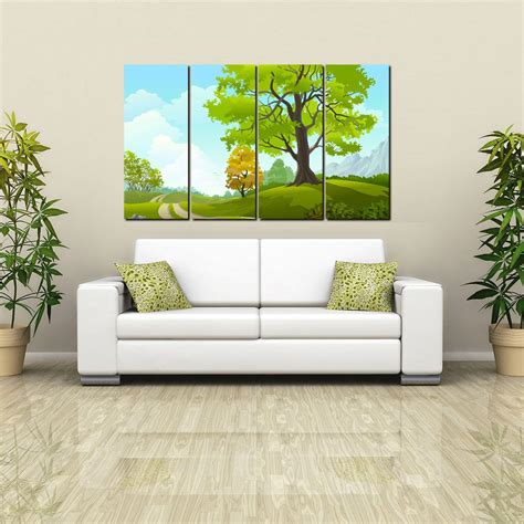 999STORE Multiple Frames Green Tree Art Panels Like Painting - 4 Frames ...
