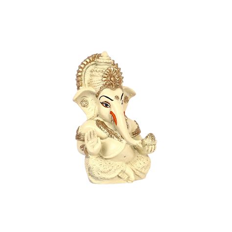 Ivory Decorative Ganesha Statue with Golden Detailing – Natriel