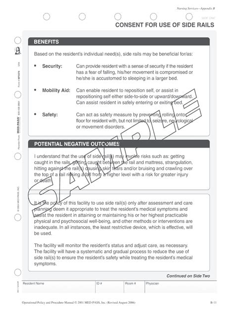 Consent for Use of Side Rails - Fill Out, Sign & Share Online | pdfFiller