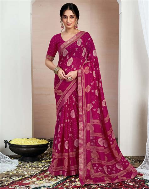 Rani Pink Chiffon Printed Saree – Sudathi