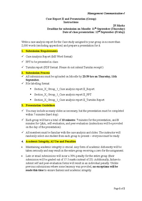 Management Case Report II & Presentation Guidelines (25 Marks) - Studocu