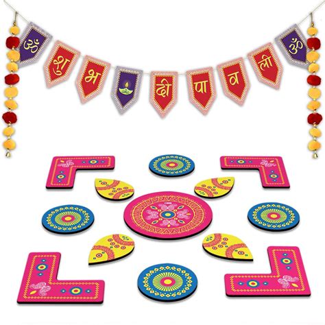 Indigifts Decoration Items for Diwali Banner and Rangoli|1 Banner, 13 ...