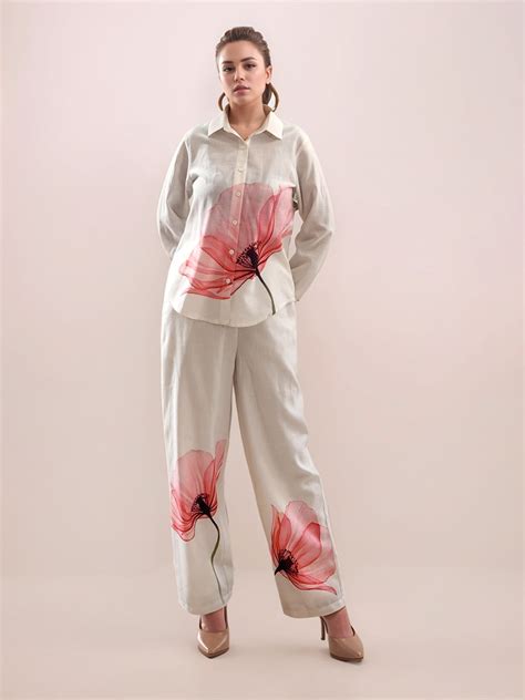 Multi-Colored Tropical Print Top with Long Sleeves & Collar Neck Design ...