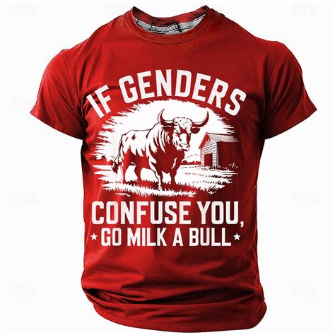 Men's Graphic Short Sleeve T-Shirt: 'If Genders Confuse You, Go Milk A ...