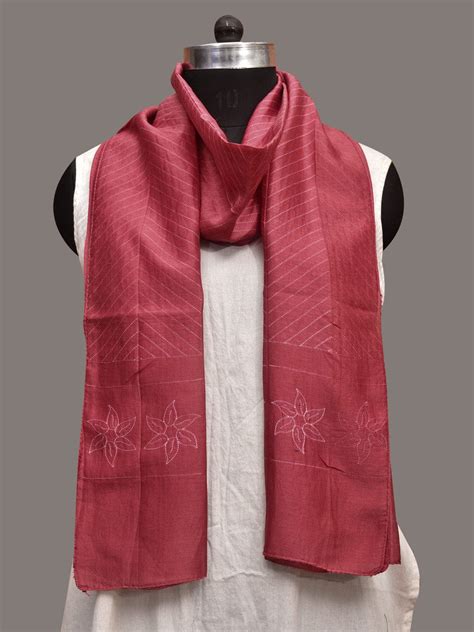 Burgundy Shibori Sico Stole with Zig-Zag Design ds3602 – Uppada