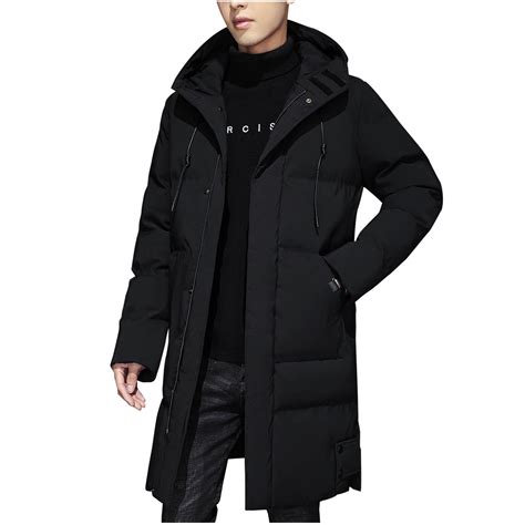APEXFWDT Mens Long Winter Coat Hooded Insulated Puffer Jacket Puffy ...