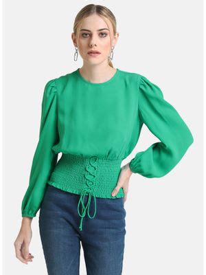 Buy Kazo Green Full Sleeves Top With Smocked Waist Band Online
