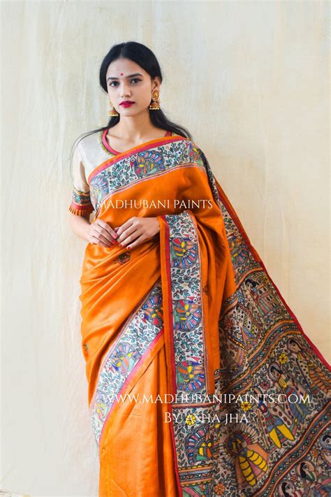 'SITA RAM' Handpainted Madhubani Tussar Silk Saree Blouse Set ...