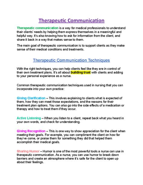 Therapeutic Communication Techniques For Depression at Cooper Nickle blog