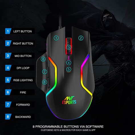 Ant Esports GM320 RGB Optical Wired Gaming Mouse 8 Programmable Buttons ...