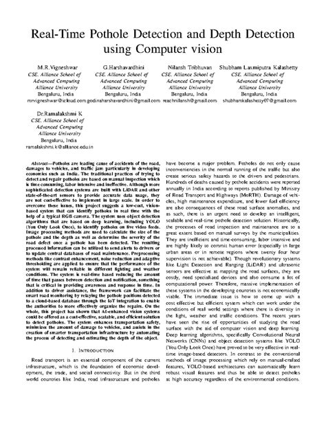 Pothole Detection and Depth Estimation Using YOLO: CSE Project Report ...