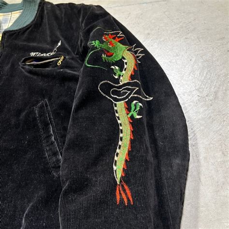 SPECIAL!! ~60's U.S.AIR FORCE ブラックコーデュロイ スーベニアジャケット コリジャン 龍 白頭鷲 刺繍 レア ...