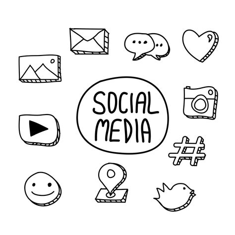 Hand drawn Social media icons, simple doodle icons set 13407570 Vector ...