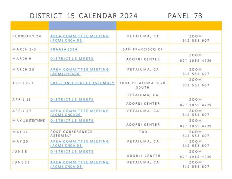 Service Calendar – Panel 73 (2024)