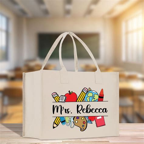 Personalized Teacher Name Cotton Canvas Tote Bag Gift for Teachers Tea ...