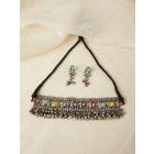 Silver Toned Handcrafted Brass Choker with Earrings- Set of 2