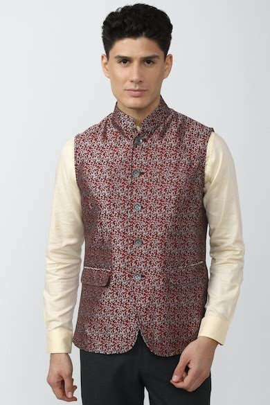 Buy Men Maroon Print Nehru Jacket Online - 759945 | Peter England