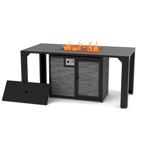 Pizzello Outdoor Fire Pit Dining Table 62.5" Aluminum Rectangular ...
