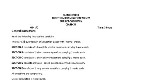 MM:70 Sample Paper First Term Examination XII - 2025 - Studocu