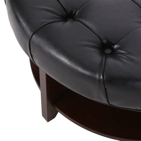 Buy Noble House Aldrich Faux Leather and Wood Tufted Round Ottoman with ...