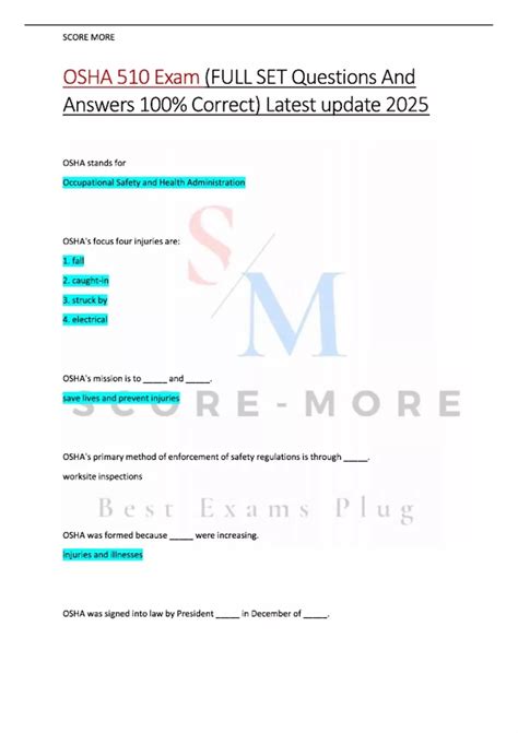 OSHA 510 Exam (FULL SET Questions And Answers 100% Correct)Latest ...