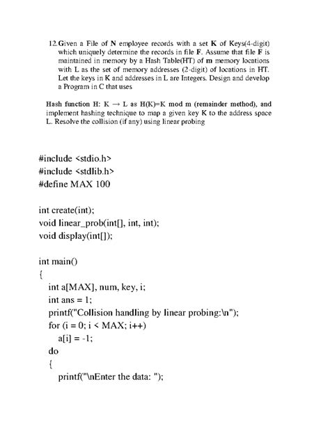 DS12 - C Program for Hash Table with Linear Probing Collision Handling ...