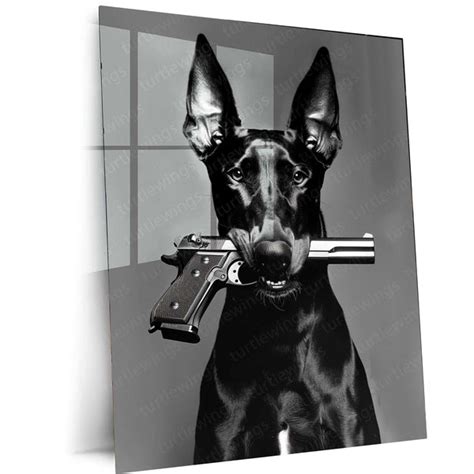Dog with Gun Metal Poster – Bold and Unique Animal Art | Powerful Grap ...