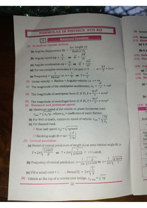Physics formulae - FORMULAE IN PHYSICS STD XII Rotational Dynamics 1 (1 ...