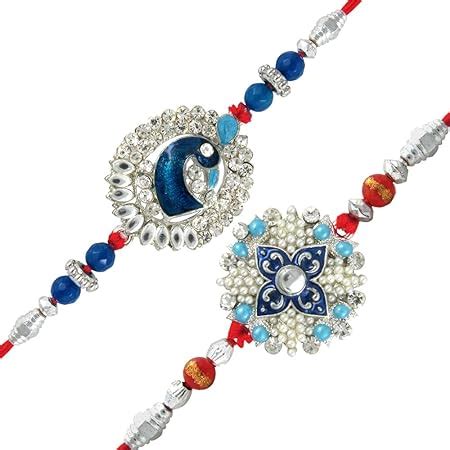Mahi Combo of Four Meenakari Work Rakhis with Artificial Pearl and ...