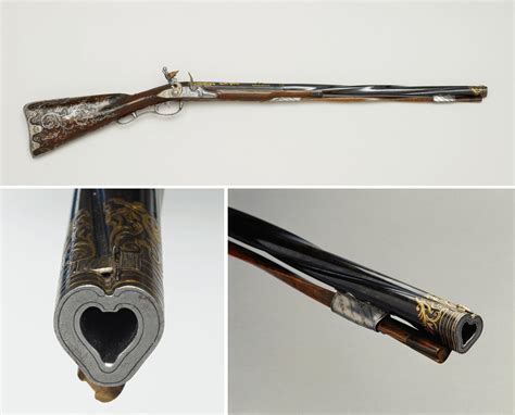A flintlock rifle with a twisted barrel and heart shaped bore from 1765 ...