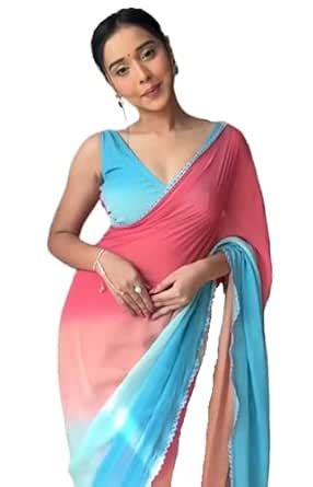 SHOPAZ Women's Ready to Wear Soft Georgette 1 Minute Pre Pleated Draped ...