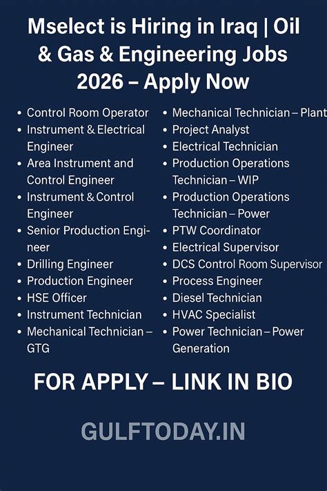 Mselect-Hiring-Oil-Gas-Engineering-Jobs-Iraq-2026 - GULF TODAY JOBS