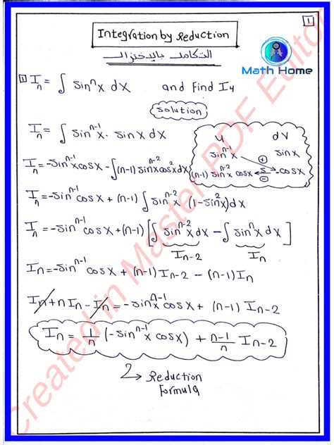 Image result for Integration by Reduction Formulae Examples