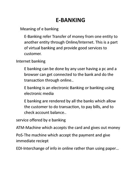 E e banking - ..... - E-BANKING Meaning of e banking E-Banking refer ...