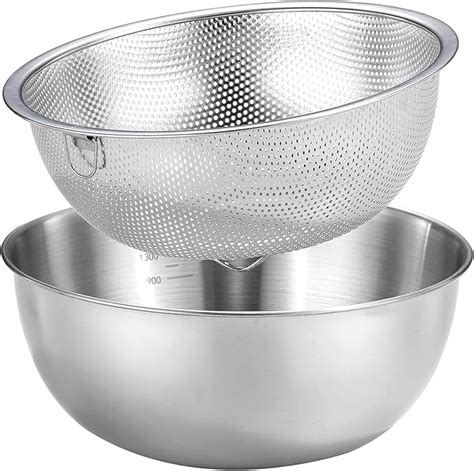 POPGRADE Stainless Steel Rice Washer Strainer Bowl Set, Colander ...